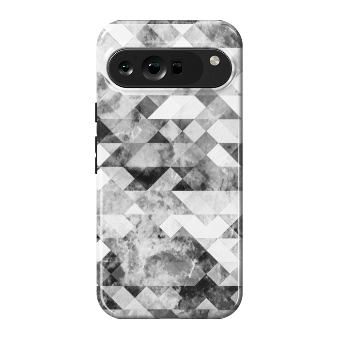 Pixel 9 Pro XL StrongFit Black and white textured marble triangles by Oana 