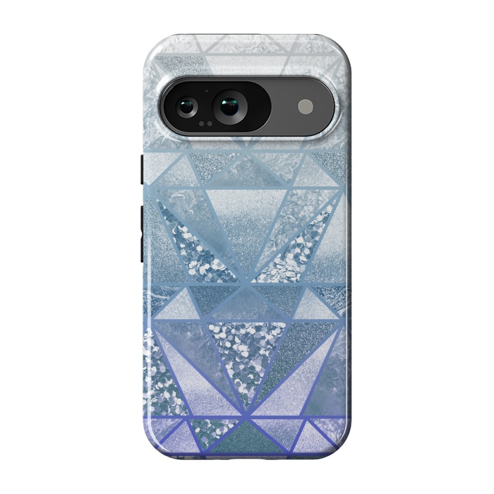 Pixel 9 StrongFit Faded blue silver glitter mosaic by Oana 