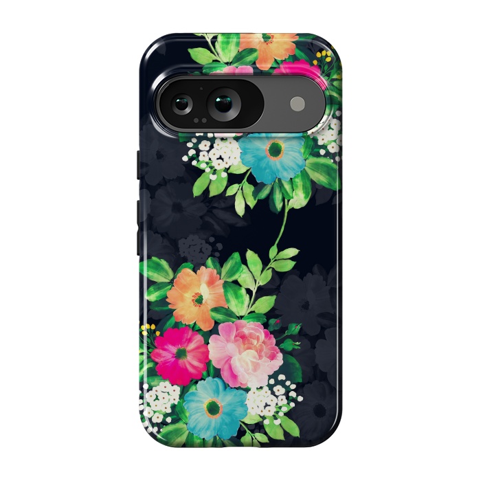 Pixel 9 StrongFit Watercolor Vintage Roses Floral Dark Blue Design by InovArts