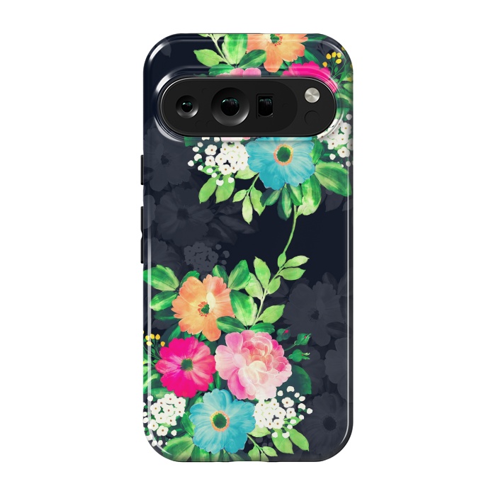 Pixel 9 pro StrongFit Watercolor Vintage Roses Floral Dark Blue Design by InovArts