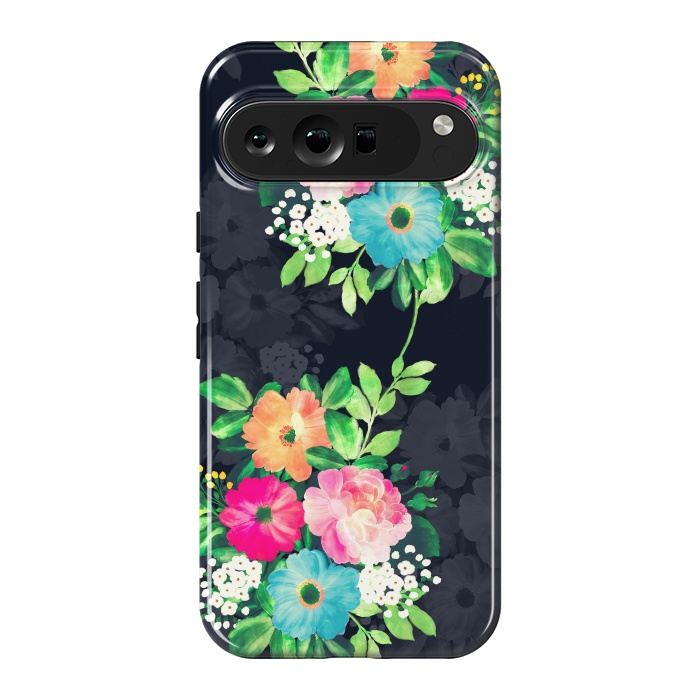 Pixel 9 Pro XL StrongFit Watercolor Vintage Roses Floral Dark Blue Design by InovArts