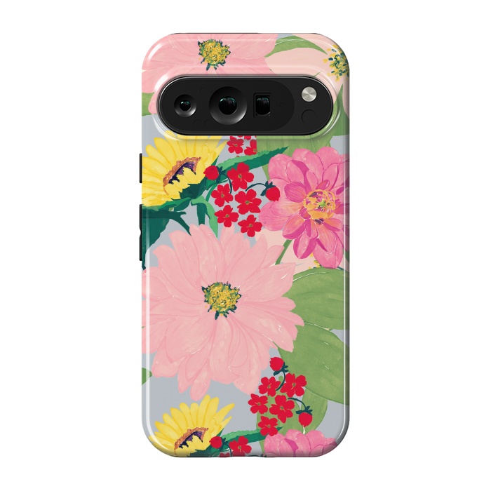 Pixel 9 pro StrongFit Elegant Watercolor Sunflowers Blush Floral Gray Design by InovArts