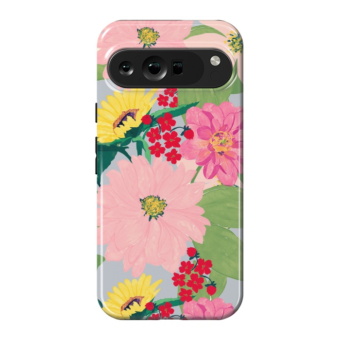 Pixel 9 Pro XL StrongFit Elegant Watercolor Sunflowers Blush Floral Gray Design by InovArts