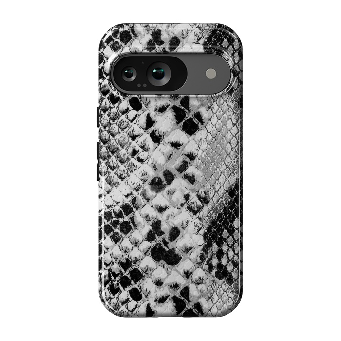 Pixel 9 StrongFit Black and grey grungy snake skin pattern by Oana 