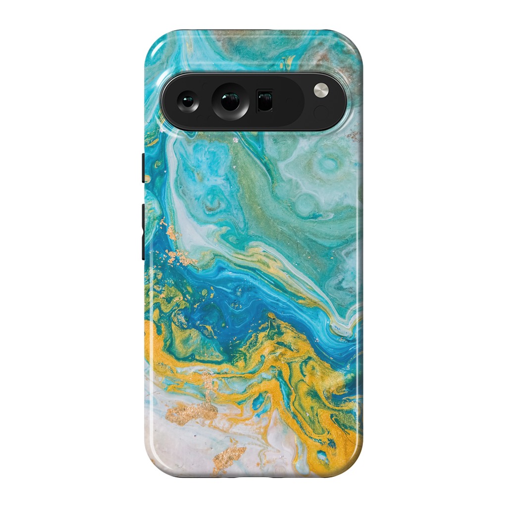 Pixel 9 Pro XL StrongFit Blue Acrylic Texture with Golden Marble Motifs by ArtsCase