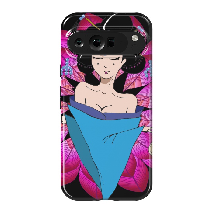 Pixel 9 Pro XL StrongFit Geisha Girl with Lantern on Leaves by ArtsCase