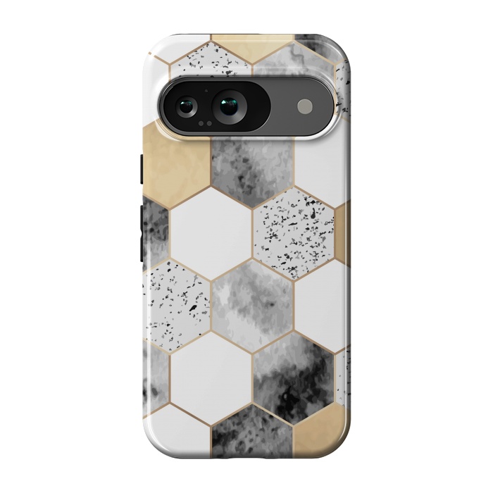 Pixel 9 StrongFit Grey Marble and Watercolour Polygons by ArtsCase