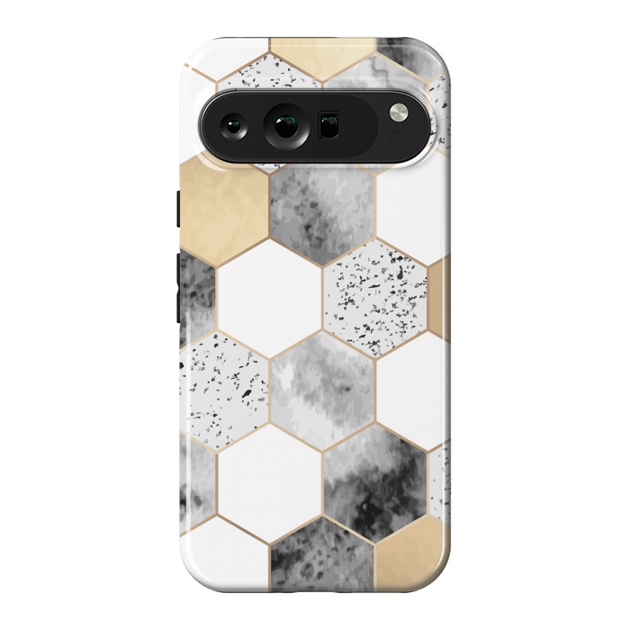 Pixel 9 Pro XL StrongFit Grey Marble and Watercolour Polygons by ArtsCase