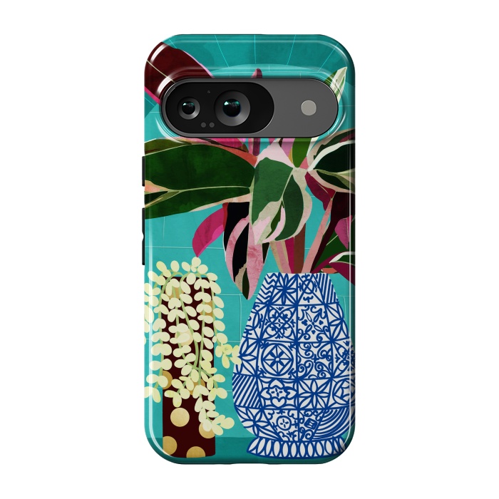 Pixel 9 StrongFit Moroccan Shelfie | Tropical Teal Plants Botanical | Exotic Modern Bohemian Eclectic Décor  by Uma Prabhakar Gokhale