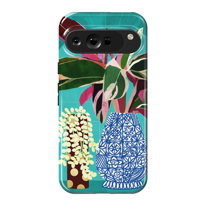 Pixel 9 Pro XL StrongFit Moroccan Shelfie | Tropical Teal Plants Botanical | Exotic Modern Bohemian Eclectic Décor  by Uma Prabhakar Gokhale