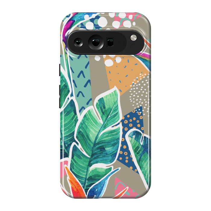 Pixel 9 Pro XL StrongFit Tropical Flowers Watercolors with Geometric Outline by ArtsCase