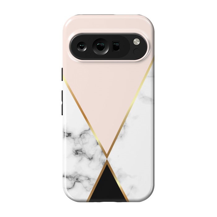 Pixel 9 pro StrongFit Vector Marble Geometric Background with Black and Gold Triangles by ArtsCase