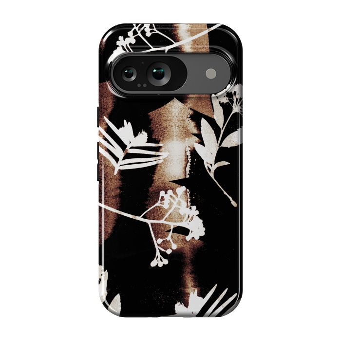 Pixel 9 StrongFit Cyanotype brown painted wild plants pattern by Oana 