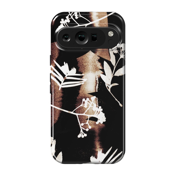 Pixel 9 pro StrongFit Cyanotype brown painted wild plants pattern by Oana 