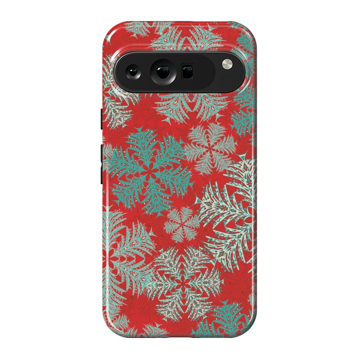 Pixel 9 Pro XL StrongFit Xmas Snowflakes Red Aqua by Lotti Brown