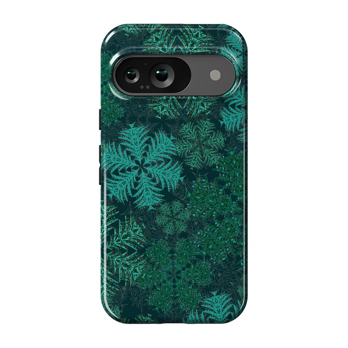 Pixel 9 StrongFit Xmas Snowflakes Teal by Lotti Brown