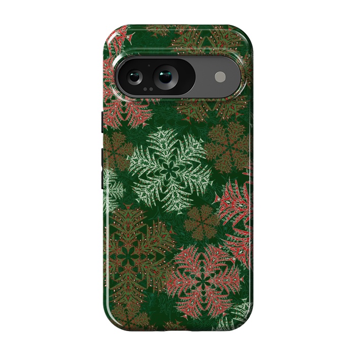 Pixel 9 StrongFit Xmas Snowflakes Red & Green by Lotti Brown