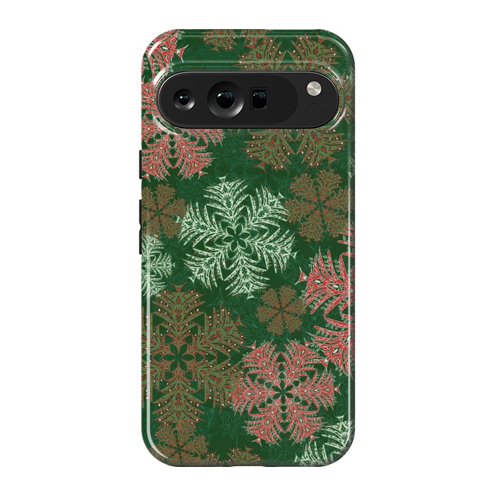 Pixel 9 Pro XL StrongFit Xmas Snowflakes Red & Green by Lotti Brown