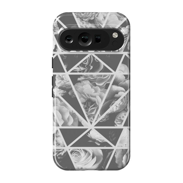 Pixel 9 pro StrongFit Gray rose petals geo collage by Oana 