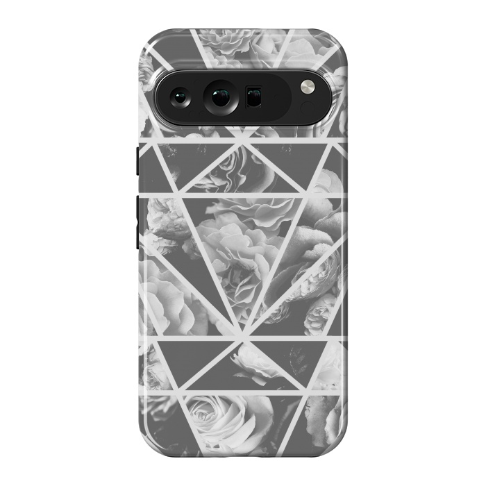 Pixel 9 Pro XL StrongFit Gray rose petals geo collage by Oana 