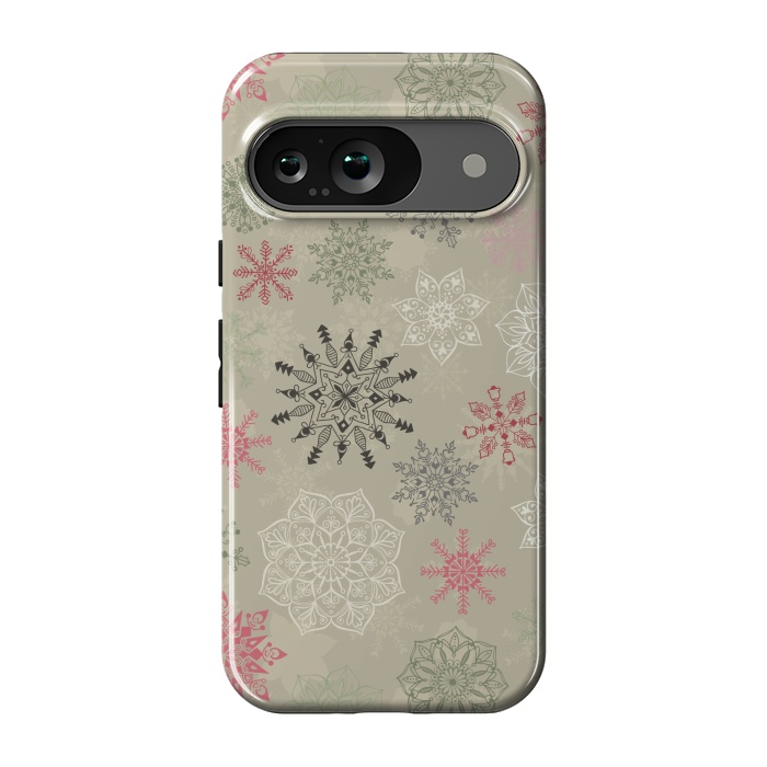 Pixel 9 StrongFit Christmas Snowflakes on Light Green by Paula Ohreen