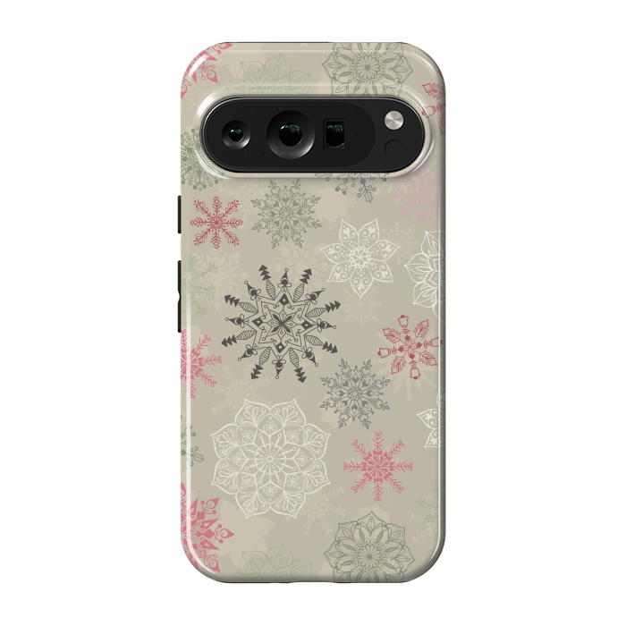 Pixel 9 pro StrongFit Christmas Snowflakes on Light Green by Paula Ohreen