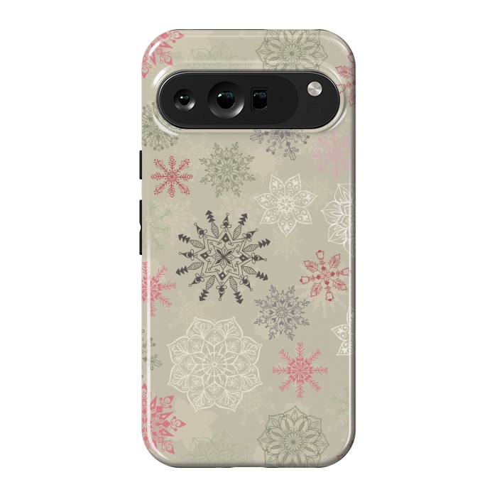 Pixel 9 Pro XL StrongFit Christmas Snowflakes on Light Green by Paula Ohreen