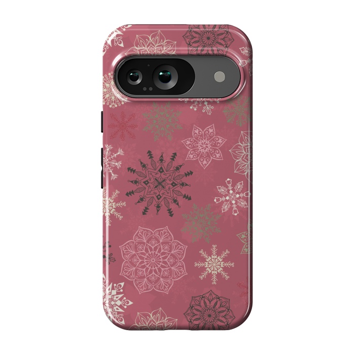 Pixel 9 StrongFit Christmas Snowflakes on Pink by Paula Ohreen