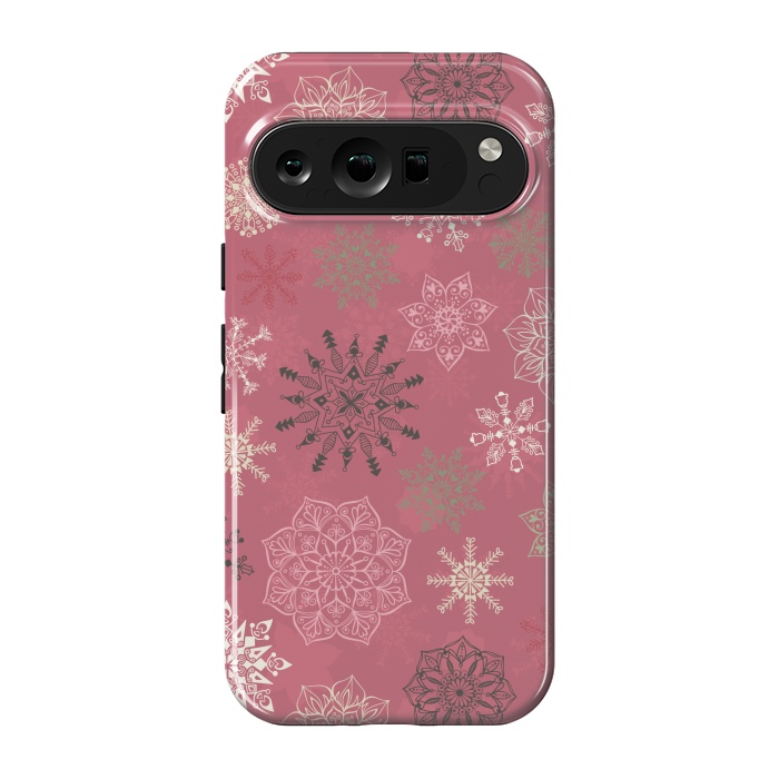 Pixel 9 pro StrongFit Christmas Snowflakes on Pink by Paula Ohreen