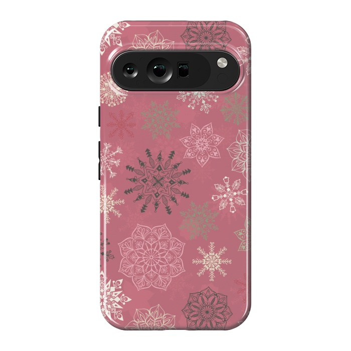 Pixel 9 Pro XL StrongFit Christmas Snowflakes on Pink by Paula Ohreen