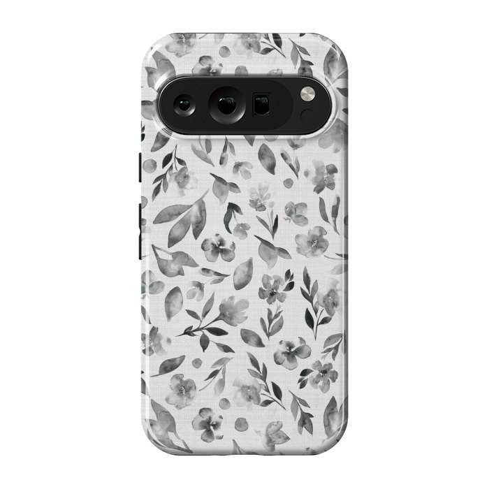 Pixel 9 pro StrongFit Watercolor Textured Floral Toss - Black and White by Paula Ohreen