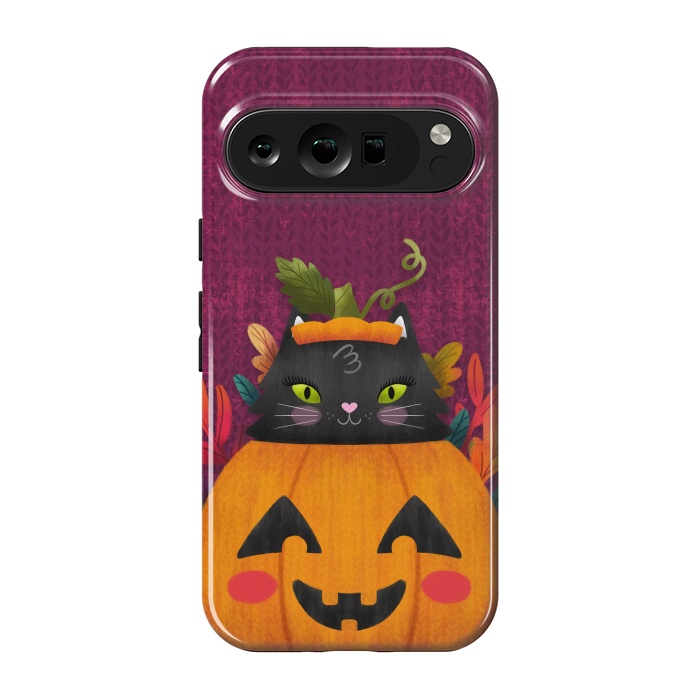 Pixel 9 pro StrongFit Pumpkin Kitty Peekaboo by Noonday Design