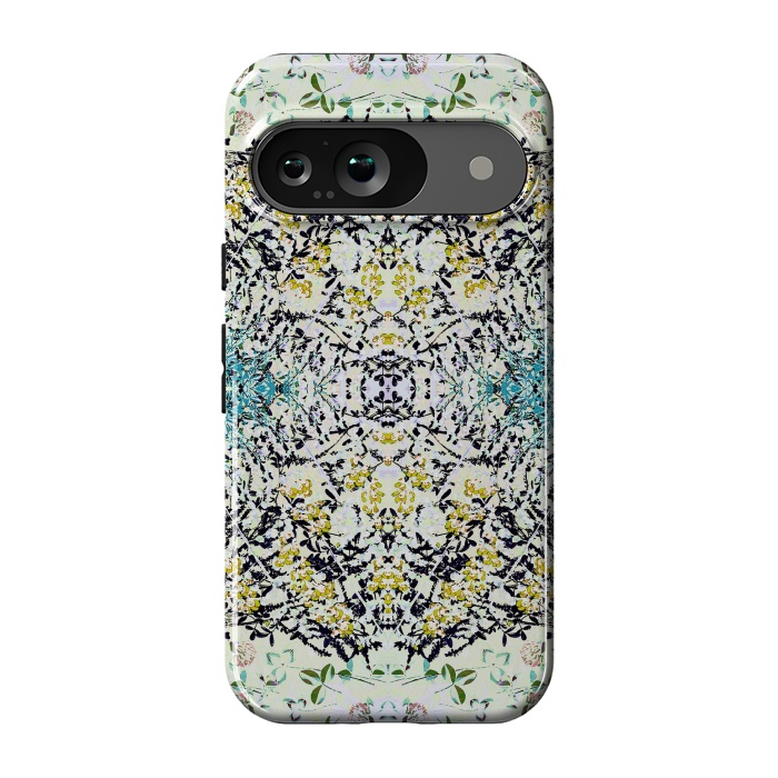 Pixel 9 StrongFit Yellow blue ditsy flowers and leaves pattern by Oana 