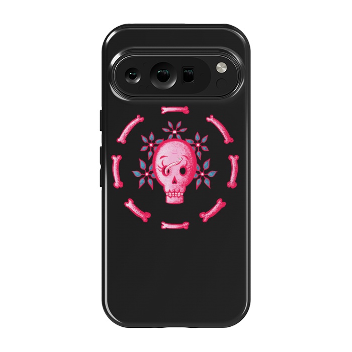 Pixel 9 pro StrongFit Funny Skull In Pink With Flowers And Bones by Boriana Giormova