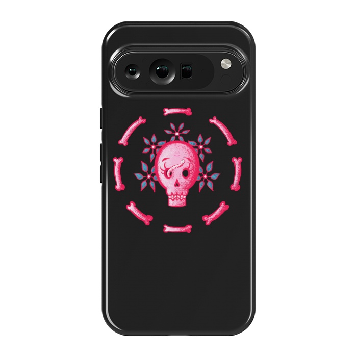 Pixel 9 Pro XL StrongFit Funny Skull In Pink With Flowers And Bones by Boriana Giormova