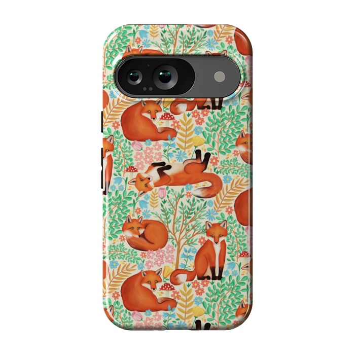 Pixel 9 StrongFit Little Foxes in a Fantasy Forest on Cream by Tangerine-Tane