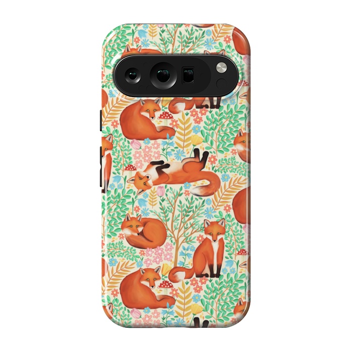 Pixel 9 pro StrongFit Little Foxes in a Fantasy Forest on Cream by Tangerine-Tane