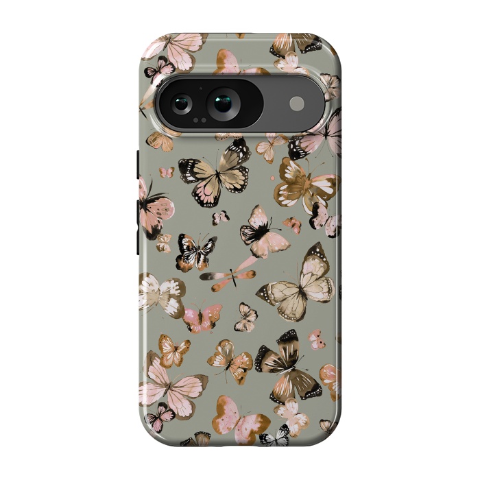 Pixel 9 StrongFit Watercolor Butterflies Beige Gold by Ninola Design