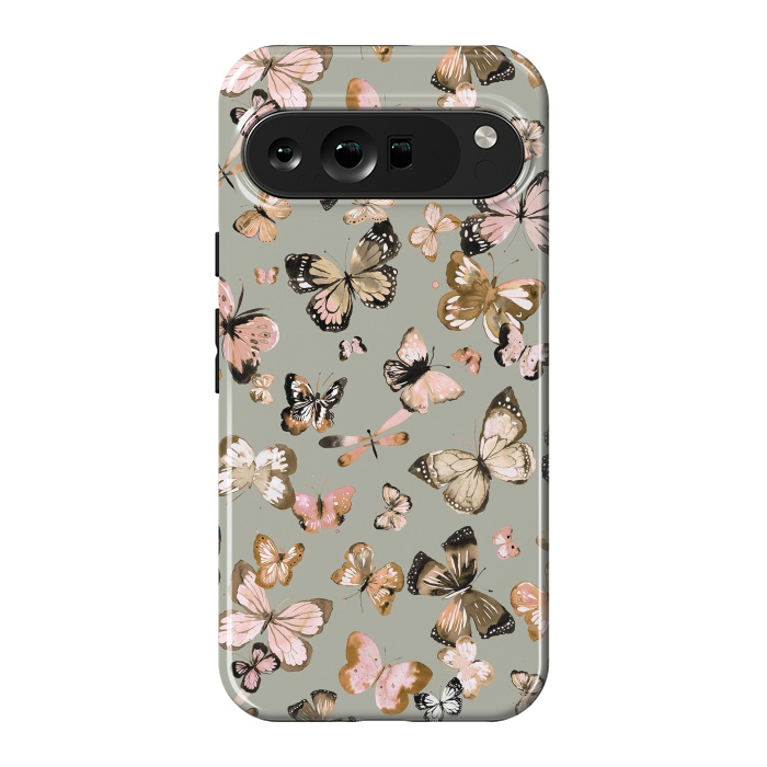 Pixel 9 Pro XL StrongFit Watercolor Butterflies Beige Gold by Ninola Design