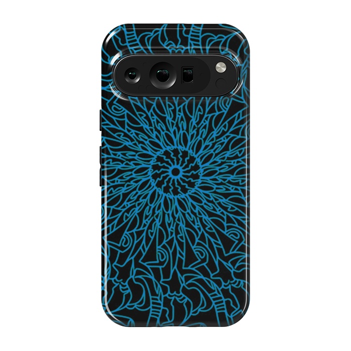 Pixel 9 pro StrongFit Blue intricate pattern floral mandala geometry by Josie