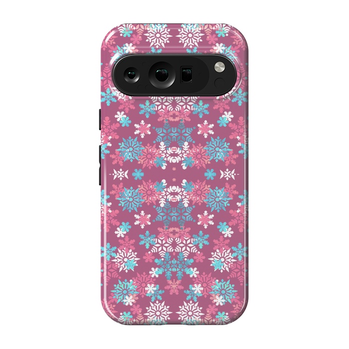 Pixel 9 pro StrongFit Playful pink blue snowflakes winter pattern by Oana 