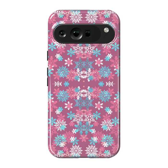 Pixel 9 Pro XL StrongFit Playful pink blue snowflakes winter pattern by Oana 