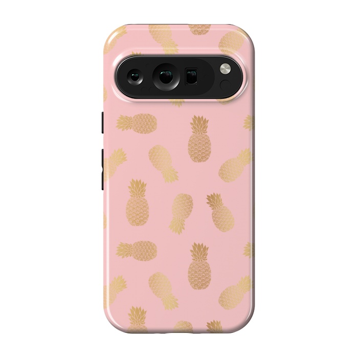 Pixel 9 pro StrongFit Pink and Gold Pineapples by Julie Erin Designs