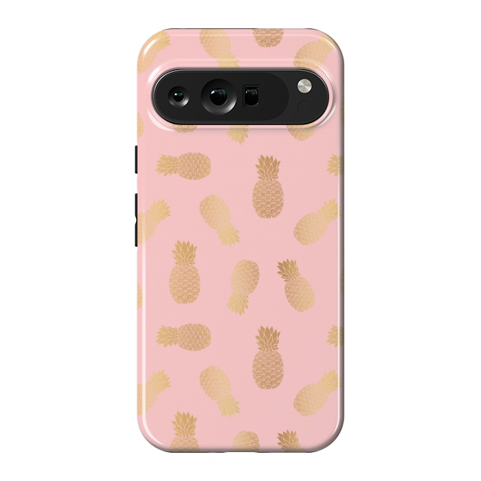 Pixel 9 Pro XL StrongFit Pink and Gold Pineapples by Julie Erin Designs