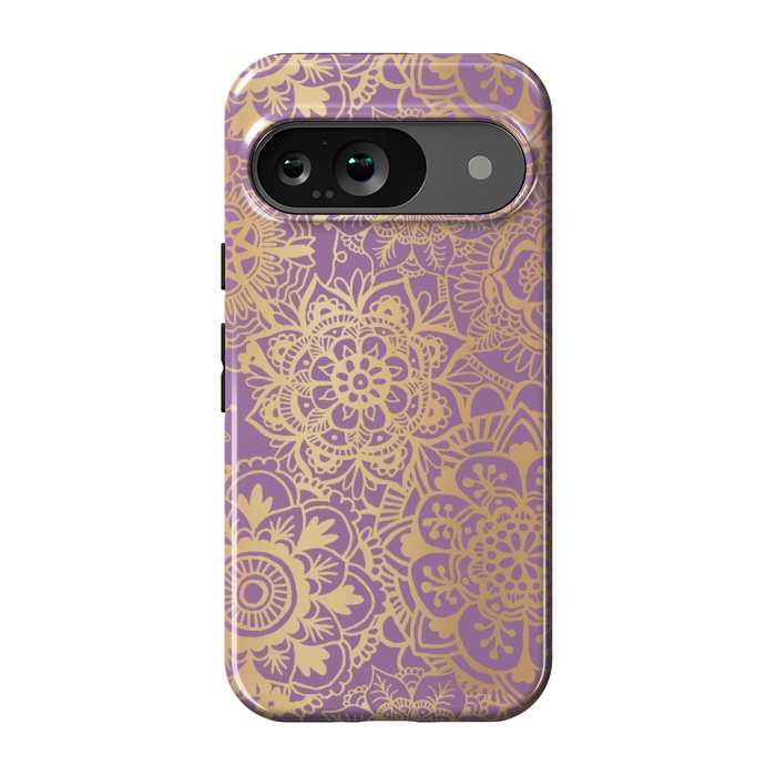 Pixel 9 StrongFit Light Purple and Gold Mandala Pattern by Julie Erin Designs