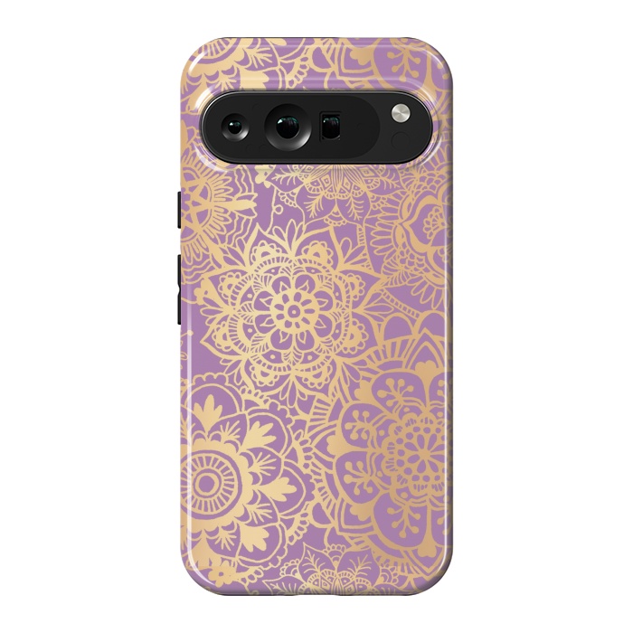 Pixel 9 Pro XL StrongFit Light Purple and Gold Mandala Pattern by Julie Erin Designs