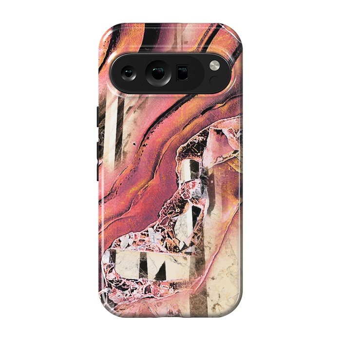 Pixel 9 pro StrongFit Rose gold geode stones and marble stripes by Oana 