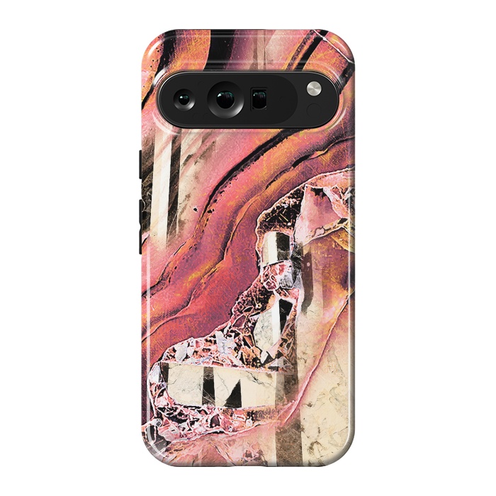 Pixel 9 Pro XL StrongFit Rose gold geode stones and marble stripes by Oana 