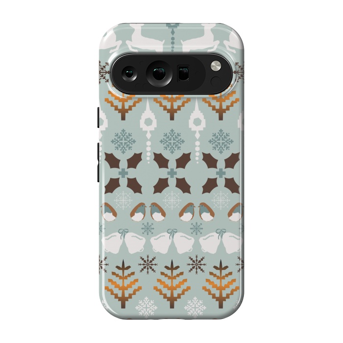 Pixel 9 pro StrongFit Fair Isle Christmas in blue and brown by Paula Ohreen