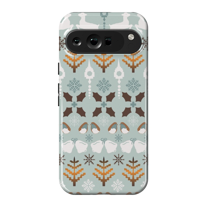 Pixel 9 Pro XL StrongFit Fair Isle Christmas in blue and brown by Paula Ohreen